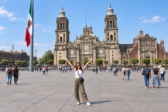 Tourist In Front Of Zocalo In Mexico City