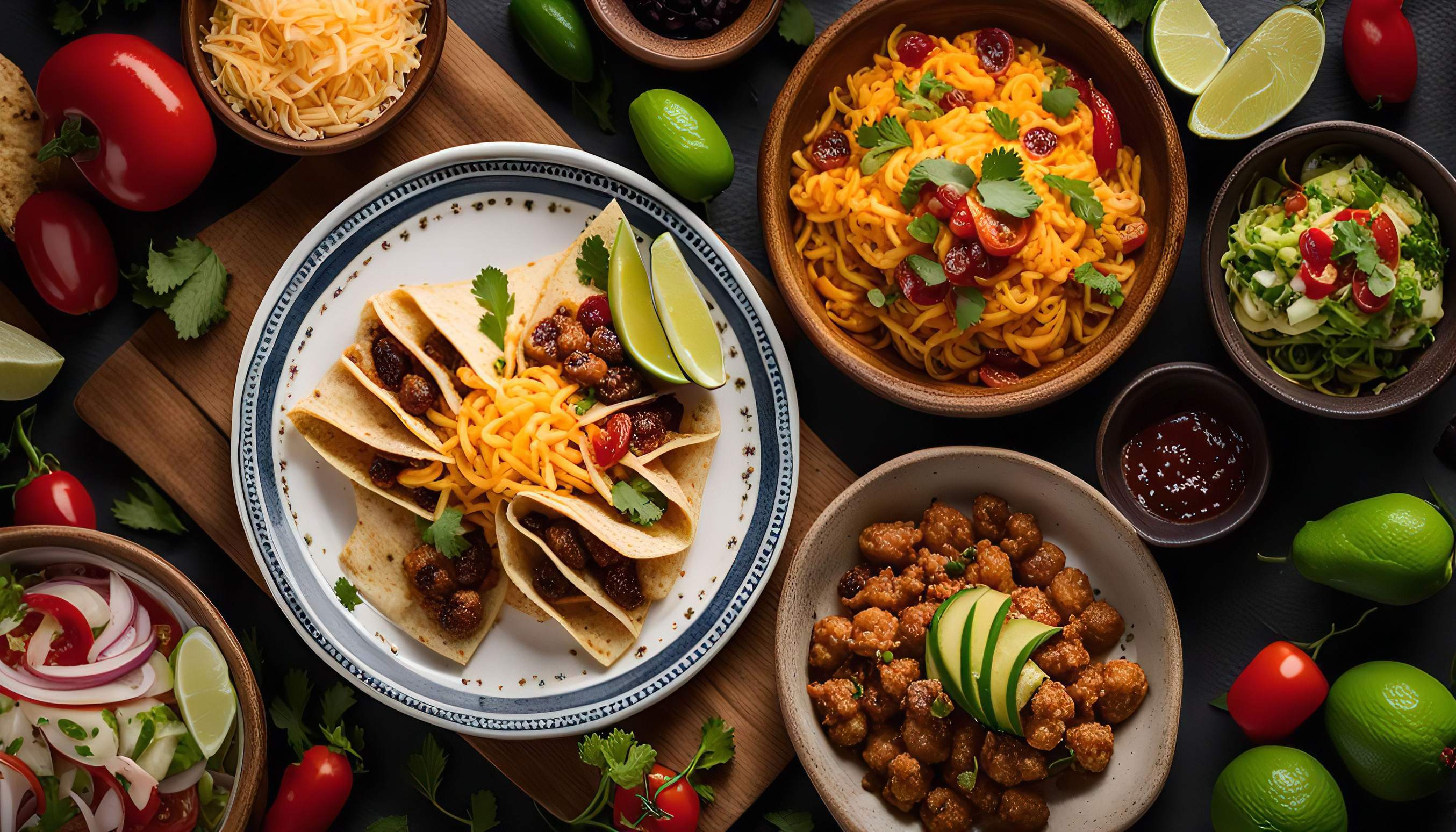 A table with a variety of Mexican food