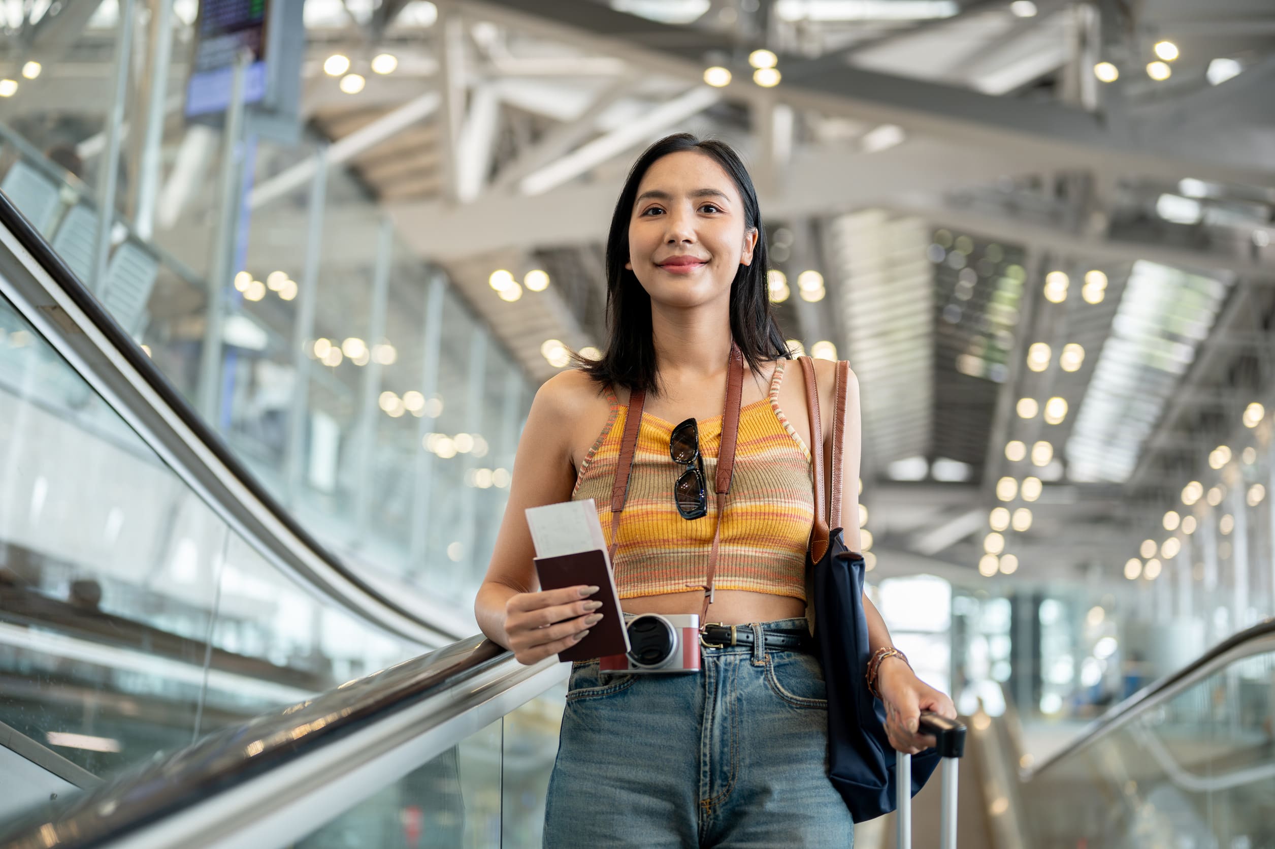 Attractive Happy Asian Female Tourist Passenger Attractive Happy Asian Female Tourist Passenger