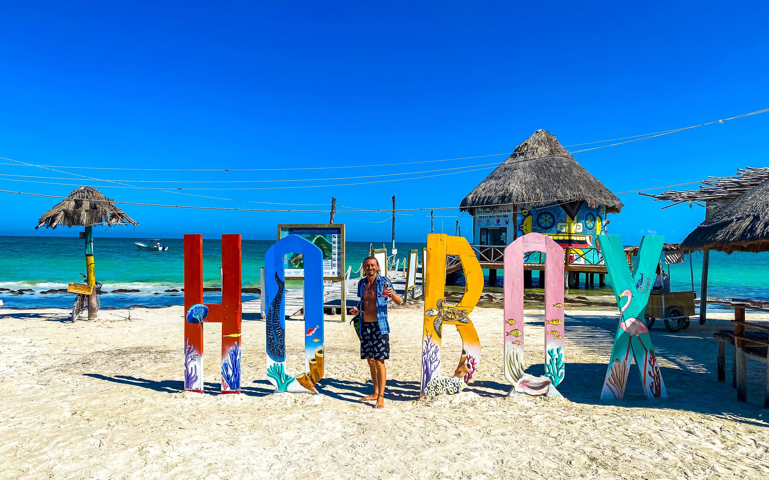 Colorful Welcome Letters And Sign On The Beautiful Holbox Island Sandbank And Beach Colorful Welcome Letters And Sign On The Beautiful Holbox Island Sandbank And Beach