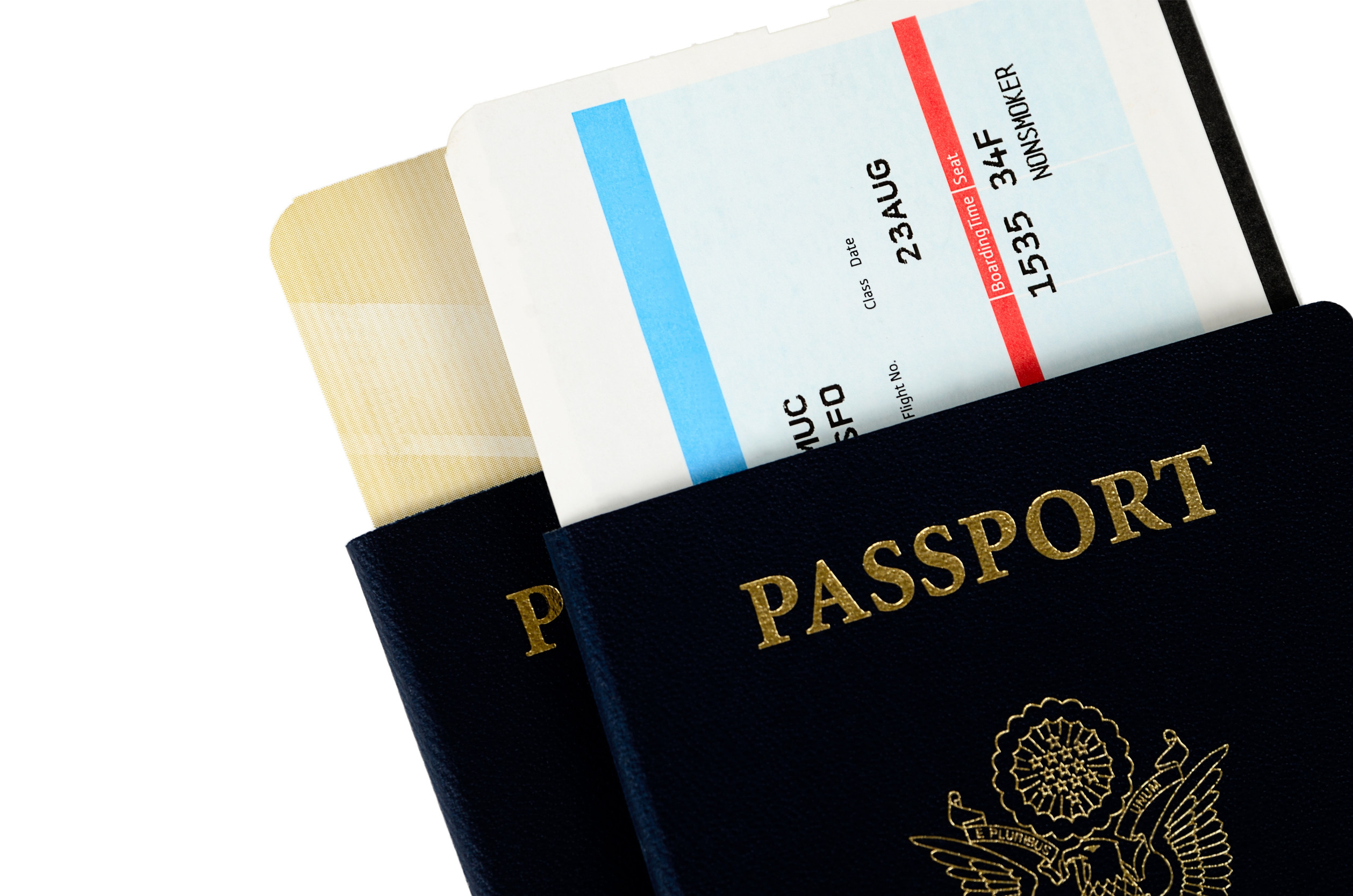 Two Us Passports On A White Background With Boarding Passes Two Us Passports On A White Background With Boarding Passes