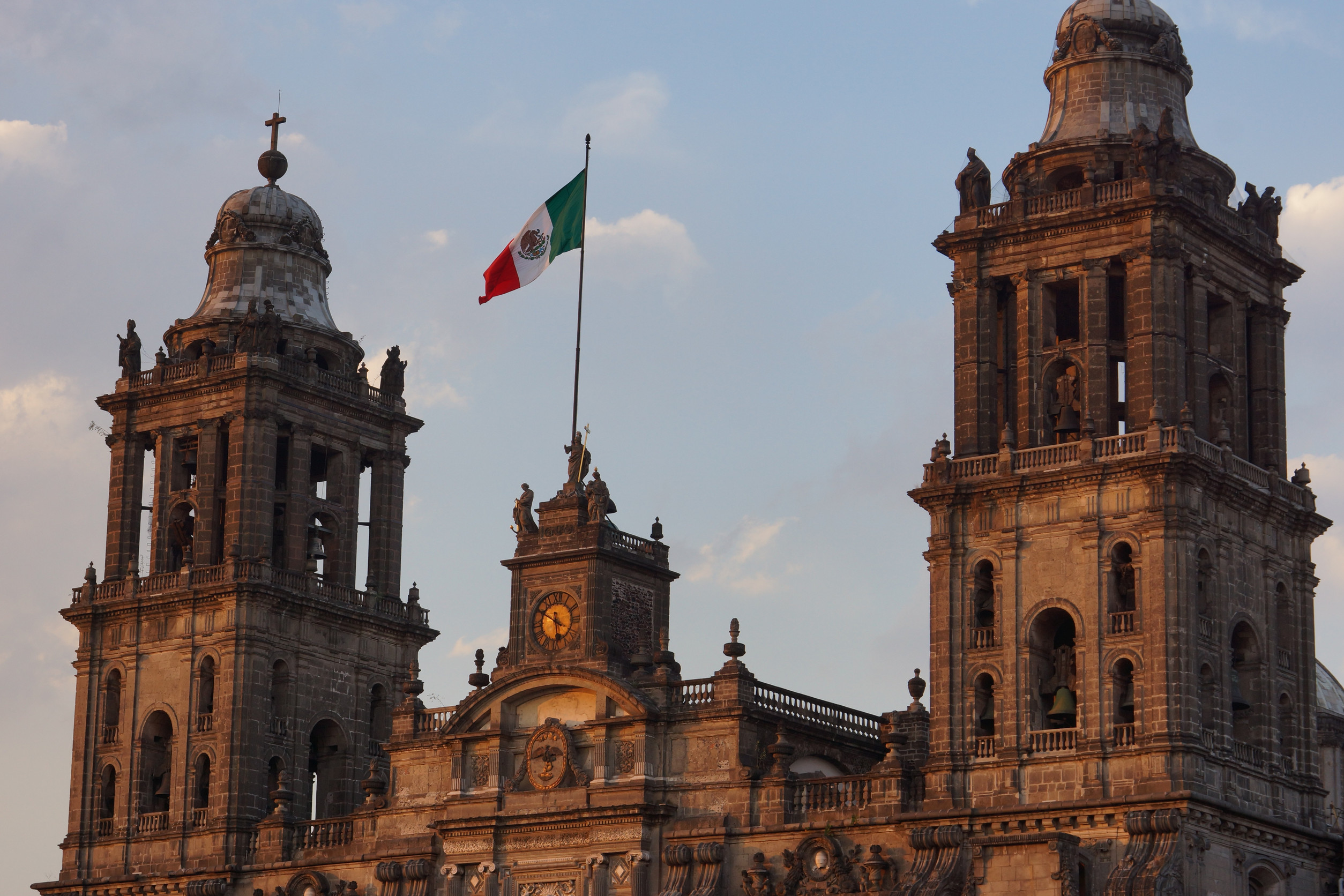 Mexican Flag Above Historic Cathedral Building Mexican Flag Above Historic Cathedral Building