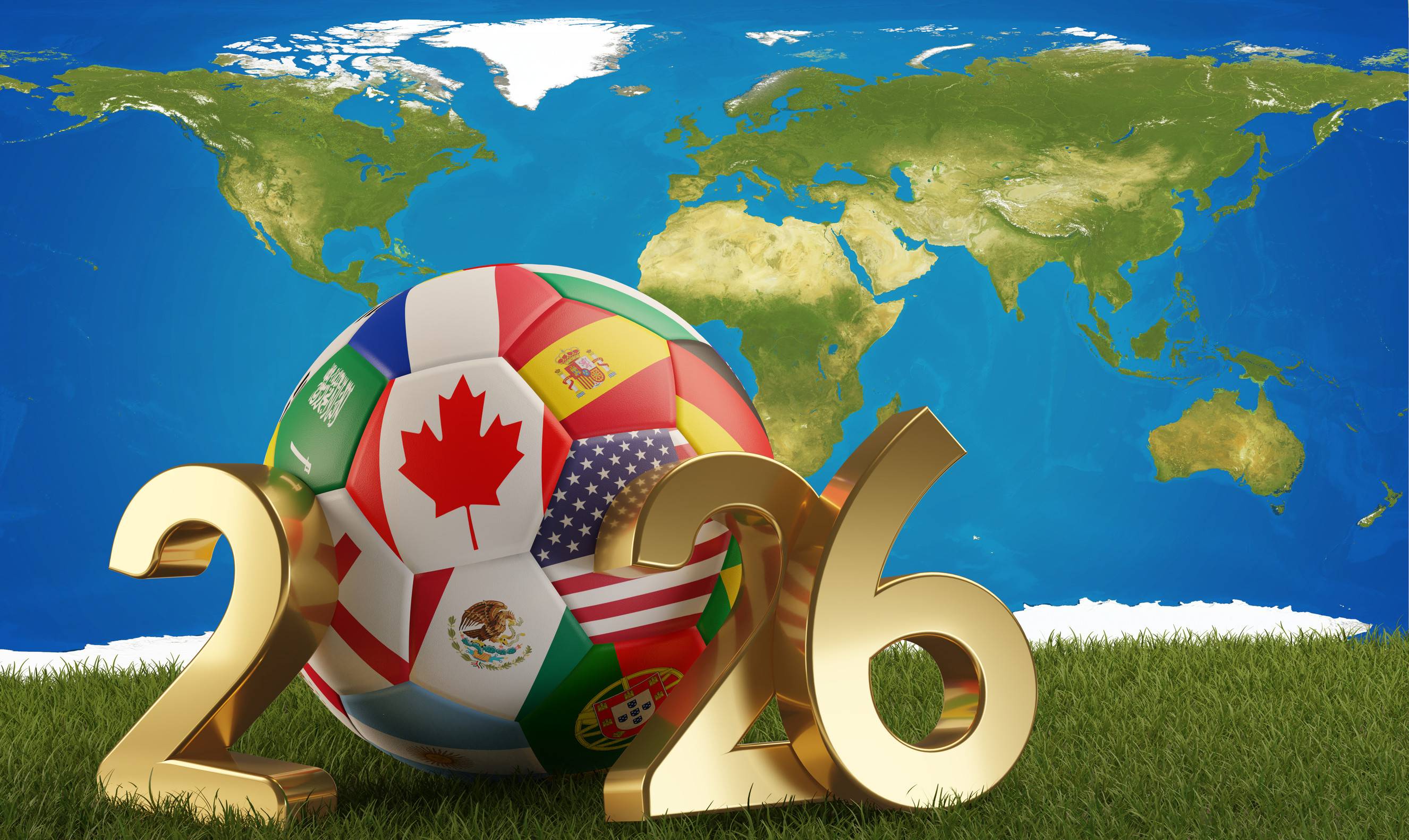 Soccer ball with flags of Canada America and Mexico